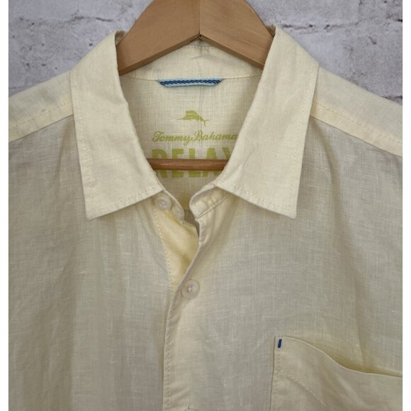 Tommy Bahama Relax Label Mens L Linen Long Sleeve Button Up Shirt Yellow Casual - Picture 3 of 4